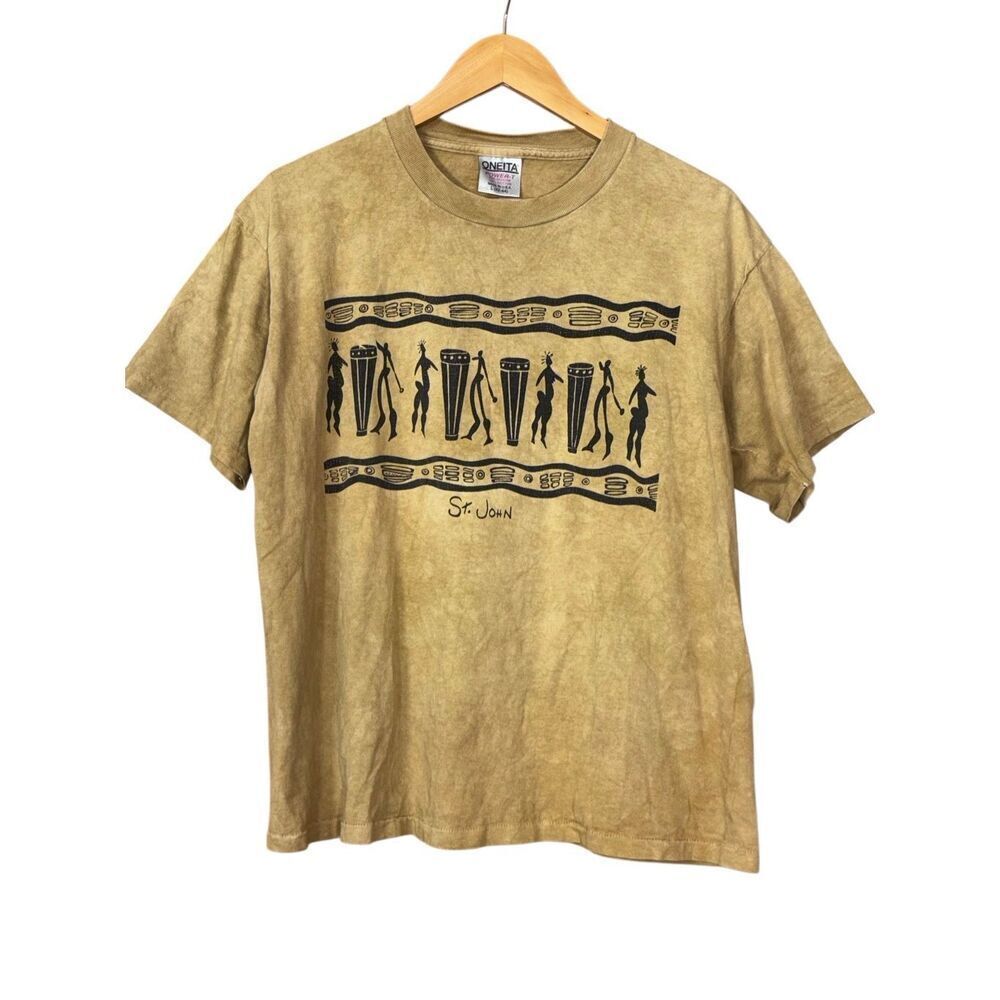 Vintage Oneita St. John tribal graphic t-shirt large power-T made in the USA